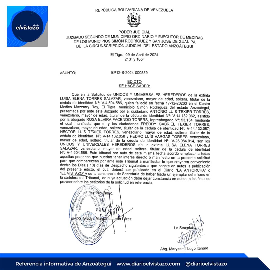 Edicto Emitido Por El Juzgado Segundo De Los Municipios Sim N Rodr Guez