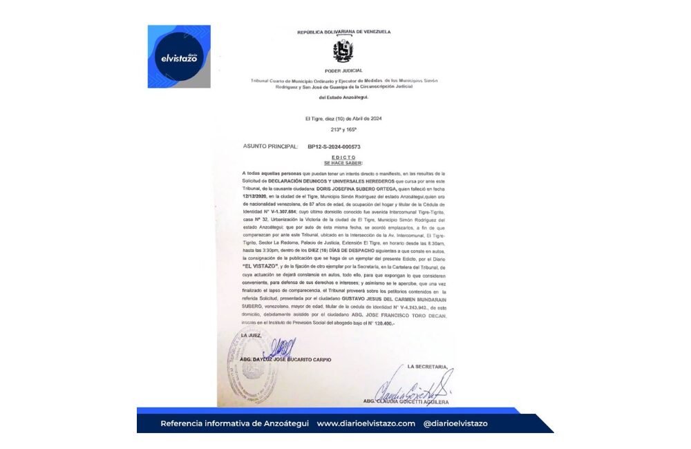 Edicto emitido por el Tribunal Cuarto de los municipios Simón Rodríguez y San José de Guanipa