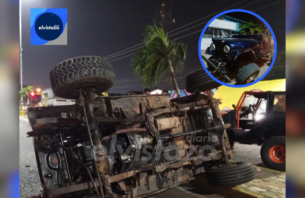 Conductor de Jeep que regresaba de Rusty Trial se volcó en la Av. Fernández Padilla y ocasionó lesión ocular en una tripulante de otro vehículo